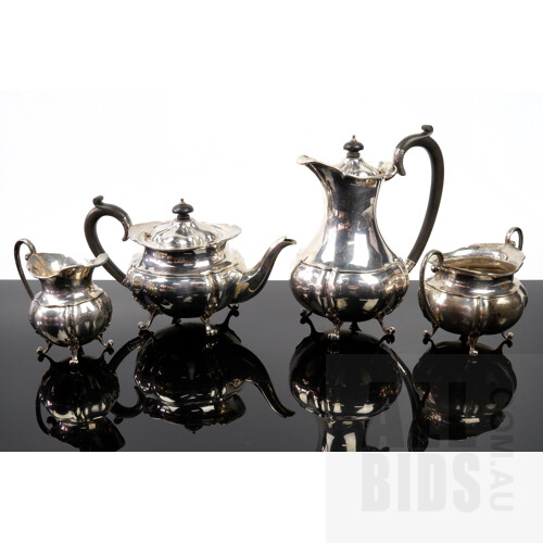 Sterling Silver Four Piece Tea and Coffee Service, Joseph Gloster, Birmingham, 1958, 1917g