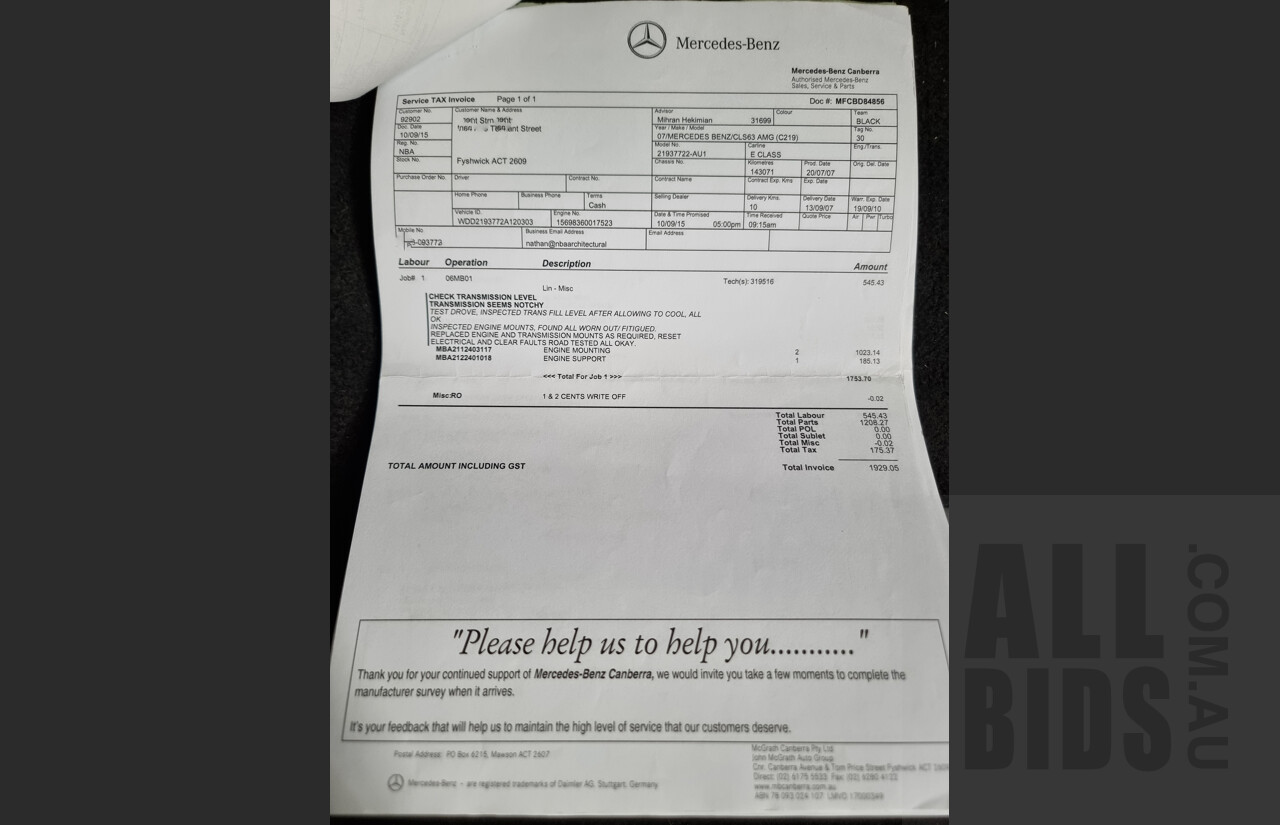 9/2007 Mercedes-Benz CLS 63 AMG 219 4d Coupe Silver 6.2L V8
