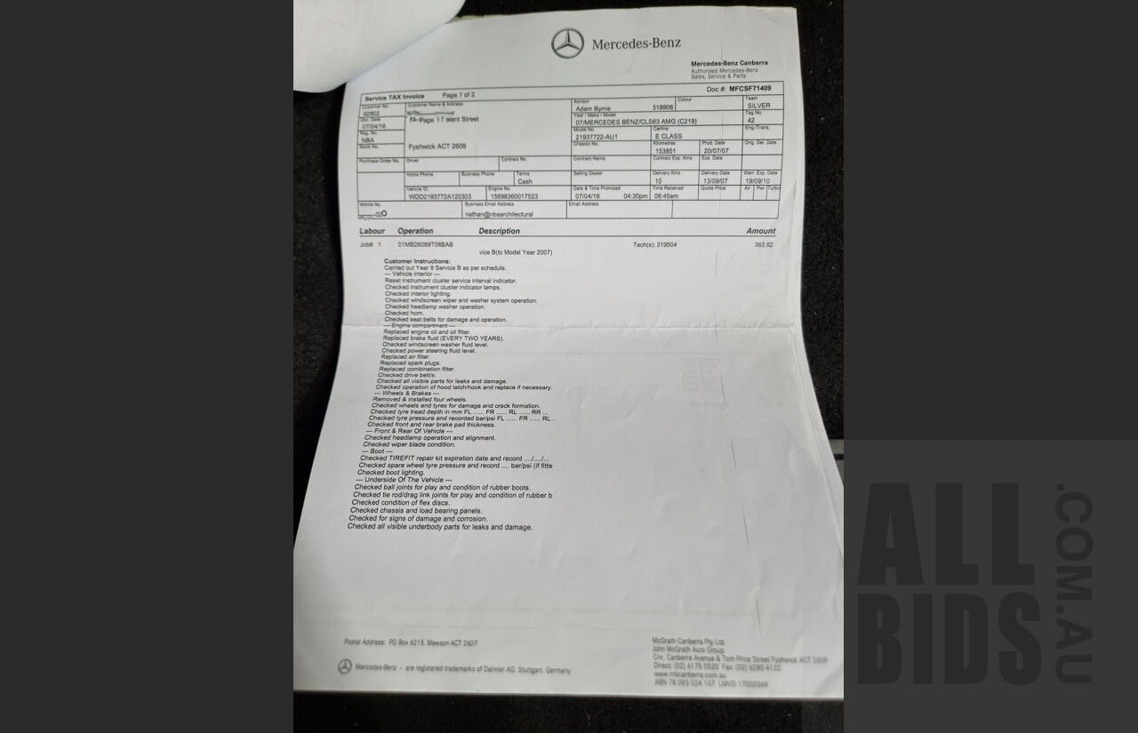 9/2007 Mercedes-Benz CLS 63 AMG 219 4d Coupe Silver 6.2L V8