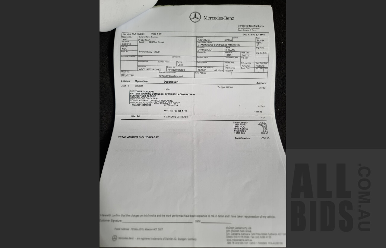 9/2007 Mercedes-Benz CLS 63 AMG 219 4d Coupe Silver 6.2L V8