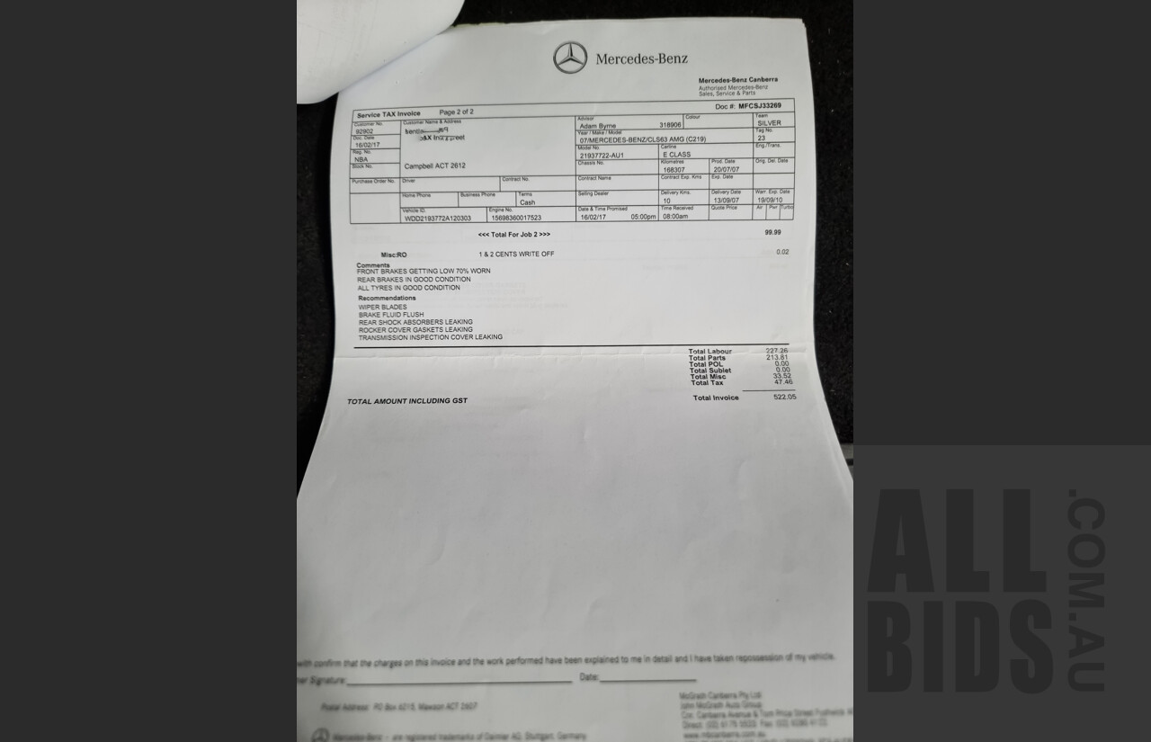 9/2007 Mercedes-Benz CLS 63 AMG 219 4d Coupe Silver 6.2L V8