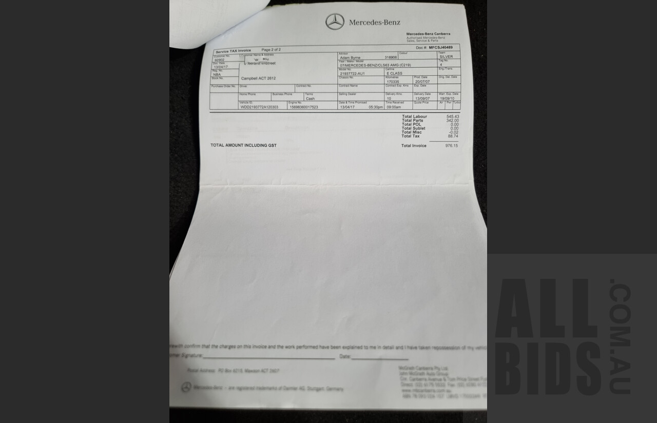 9/2007 Mercedes-Benz CLS 63 AMG 219 4d Coupe Silver 6.2L V8