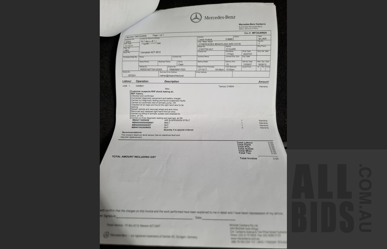 9/2007 Mercedes-Benz CLS 63 AMG 219 4d Coupe Silver 6.2L V8