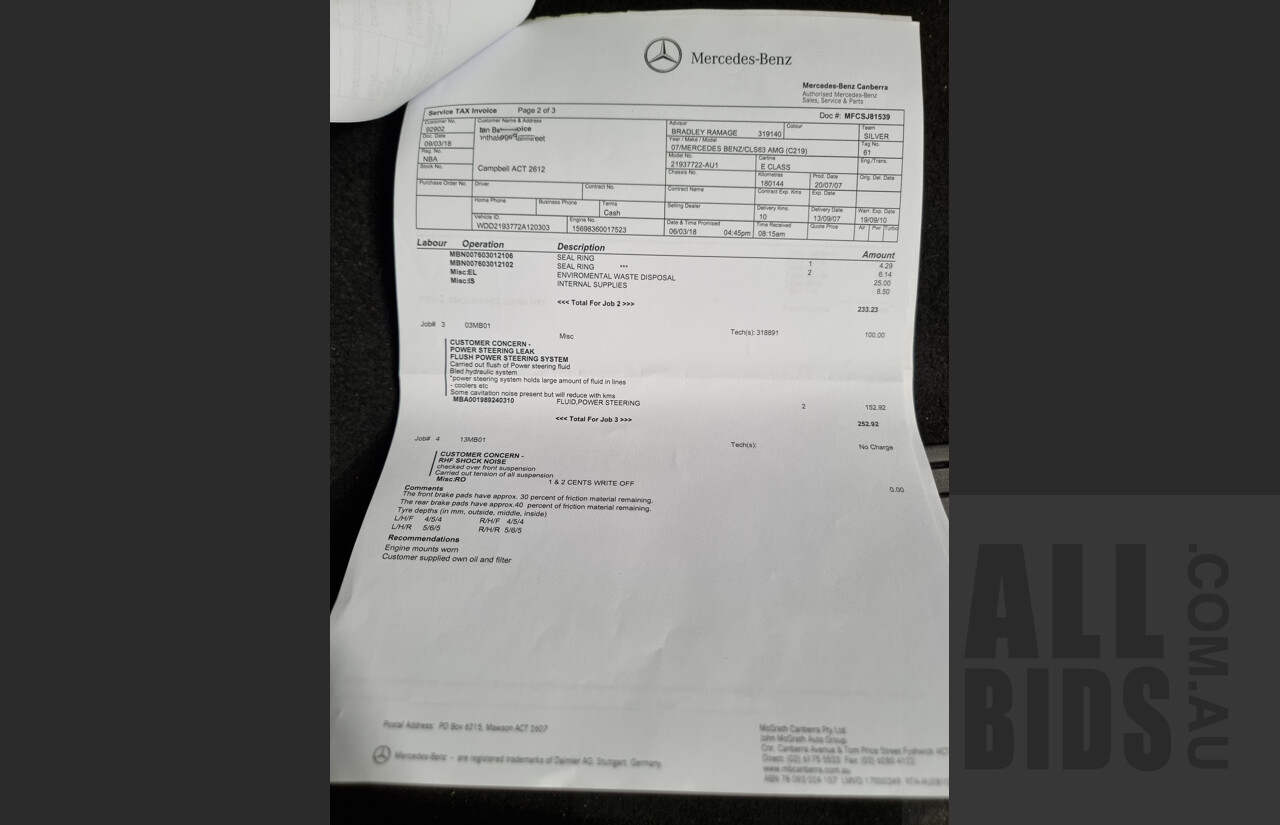9/2007 Mercedes-Benz CLS 63 AMG 219 4d Coupe Silver 6.2L V8