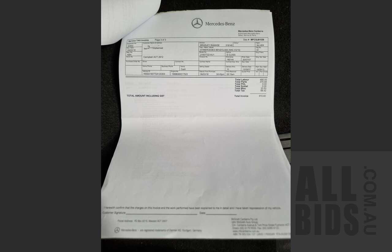 9/2007 Mercedes-Benz CLS 63 AMG 219 4d Coupe Silver 6.2L V8