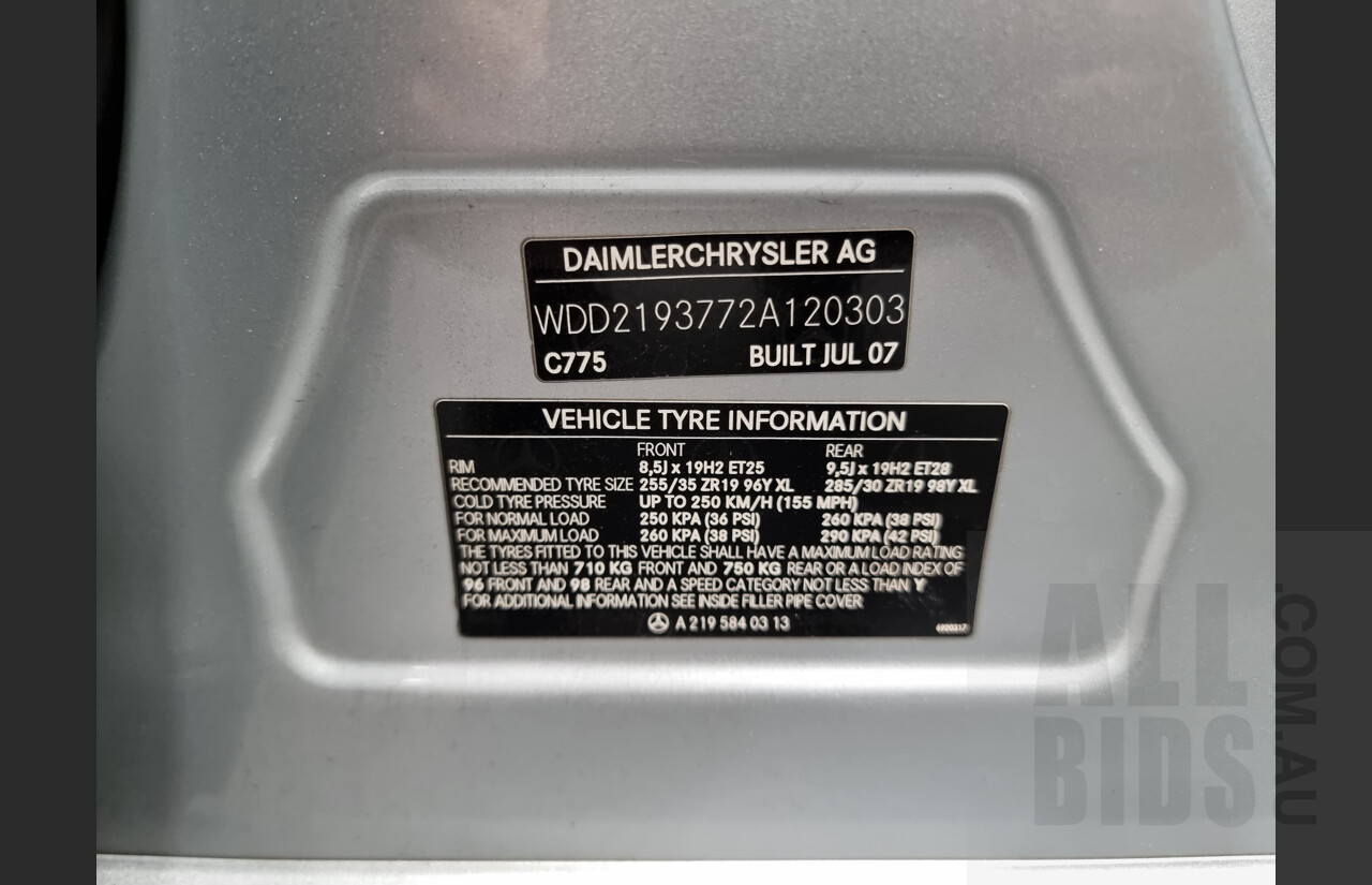 9/2007 Mercedes-Benz CLS 63 AMG 219 4d Coupe Silver 6.2L V8