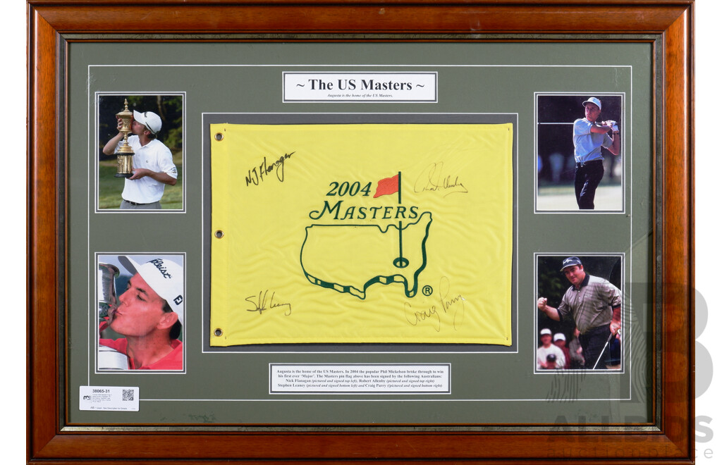 2004 US Masters Pennant Signed by Nick Flanagan, Robert Allenby, Stephen Leaney and Craig Parry