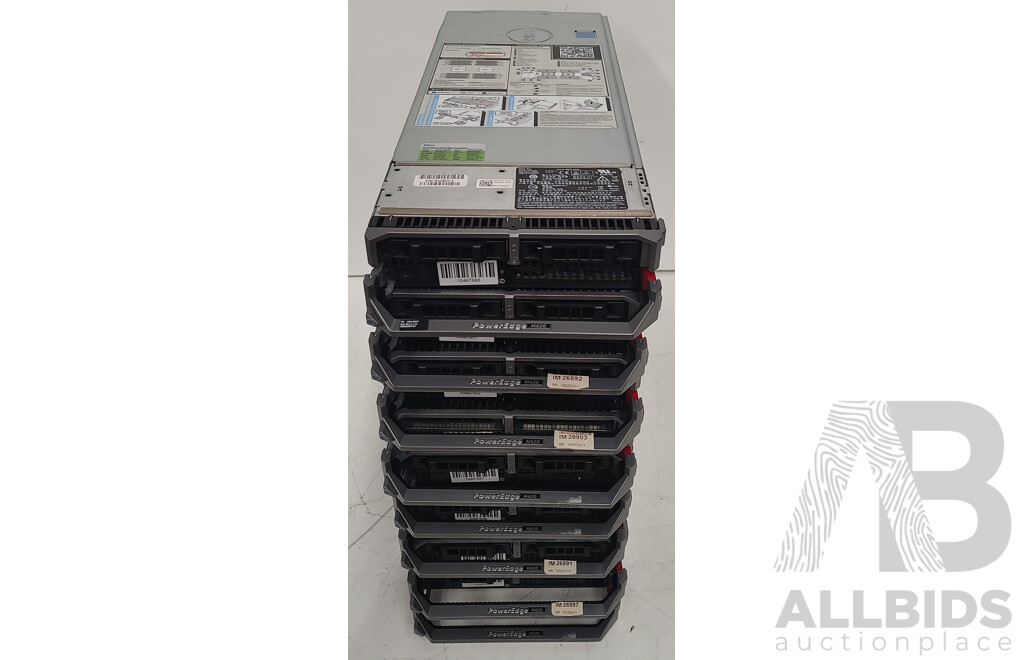 Dell PowerEdge (M620) Dual Intel Xeon (E5-2665) 2.4GHz-3.1GHz 8-Core CPU Blade Server w/ 384GB DDR3 RAM - Lot of Eight