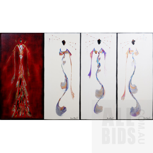 Allan Ashley, Contemporary Figurative Triptych, 90 x 120 cm overall Together with Another Figurative Painting (4)