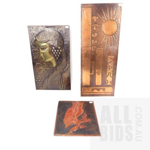 Three Retro Pressed Copper Artworks