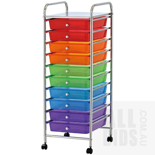 J.Burrows 10 Drawer Chrome Trolley - Brand New