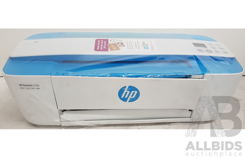 HP DeskJet 3720 Printer, A3 & A4 Paper Sheet Packs, and Ink Cartridges - Lot of 8 - Total ORP $521.94