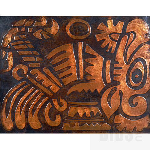 Retro Pressed Copper Aztec Style Wall Hanging