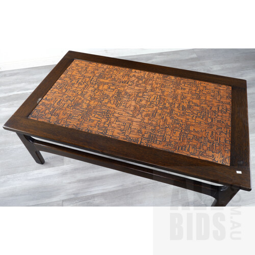 Vintage Danish Deluxe Coffee Table with Brutalist Copper Top Surface