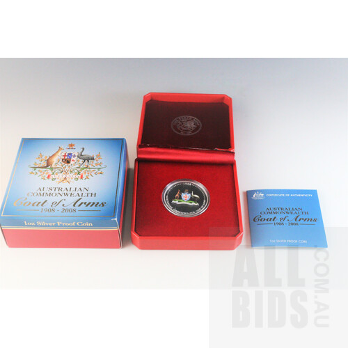 Australia Colourised 1oz Silver Proof Coin ? Australian Commonwealth Coat of Arms 1908-2008