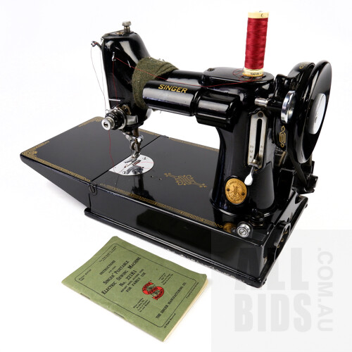 Vintage Boxed Singer Sewing Machine with Manual, Circa 1940s