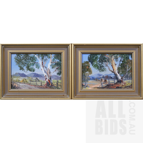 Pair of Nan Rogers Oil Landscape Paintings of Canberra, each 11.5 x 16.5 cm (2)