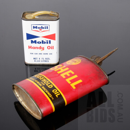 Vintage Shell Household Oil Tin with Vintage Mobil Handy Oil Tin