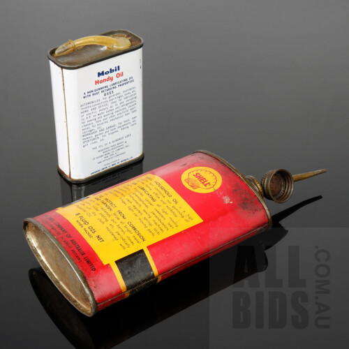 Vintage Shell Household Oil Tin with Vintage Mobil Handy Oil Tin