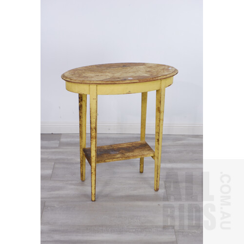 Vintage Rustic Side Oval Top Table with Shelf Below