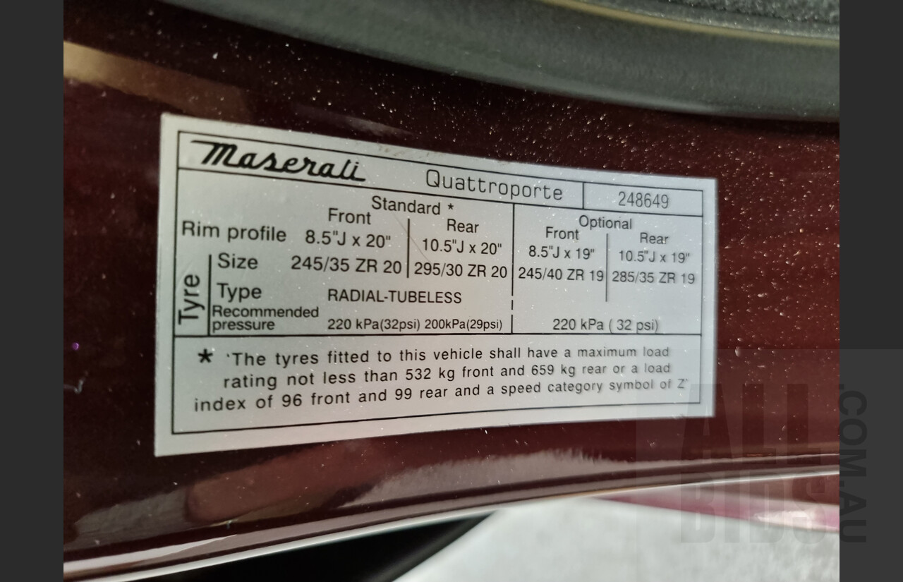 9/2009 Maserati Quattroporte Sport GT-S 4d Sedan Bordeaux Pontevecchio Metallic 4.7L V8