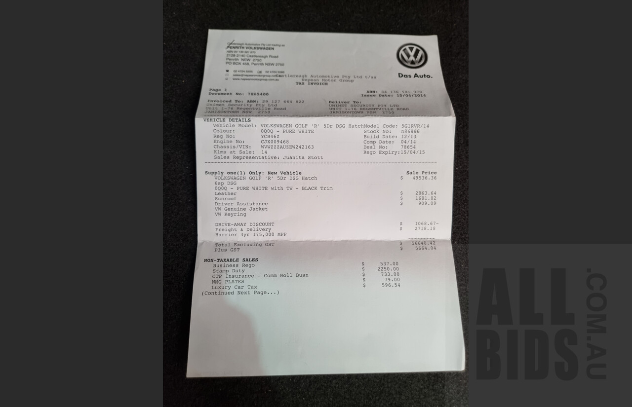 4/2014 Volkswagen Golf R AU MY14 5d Hatchback White 2.0L Turbo - APR Tuned