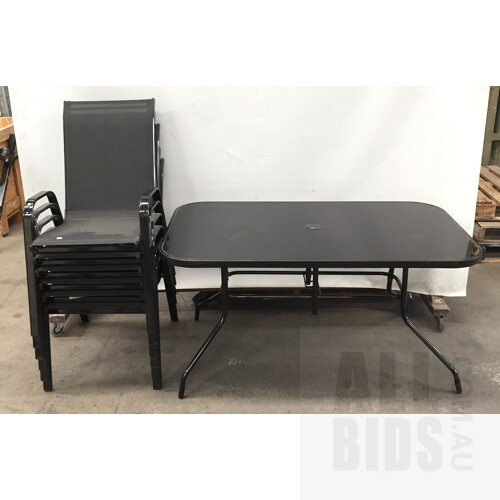 Black Metal Outside Table and 6 Chairs