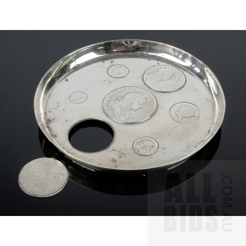 Early 20th Century Sterling Silver Dish Inlaid with Seven Coins, London 1911, 263g