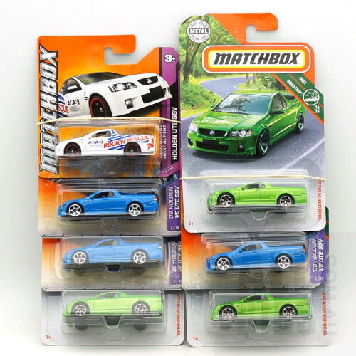 Six Matchbox Holden Ute SSV Model Cars, With Three Colour Variations