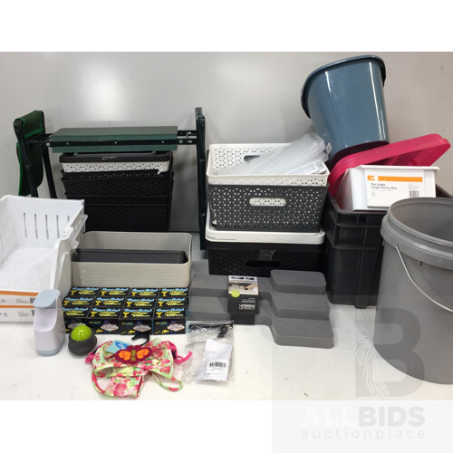 Assorted Houshold Items and Storage Containers. Bulk Lot.