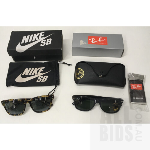 2  x Sunglasses Include Nike Volano EV0877 206 And Ray Ban ORB2132 - ORP $316.00