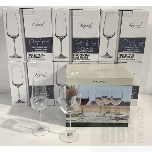 Assorted Wine Glasses, Brands Including: Krystal by Classica, and Ecology. Lot of 7. Total ORP $399.65.