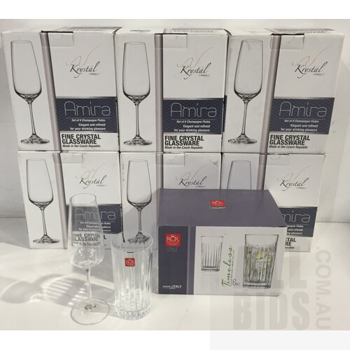 Assorted Wine Glasses, Brands Including: Krystal by Classica, and RCR. Lot of 7. Total ORP $407.70.