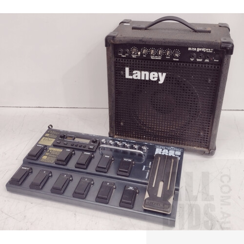 Laney (HC25B) Hardcore Bass Guitar Combo Amplifier w/ Line6 Bass Pod XT Live Multi Effects Pedal Board