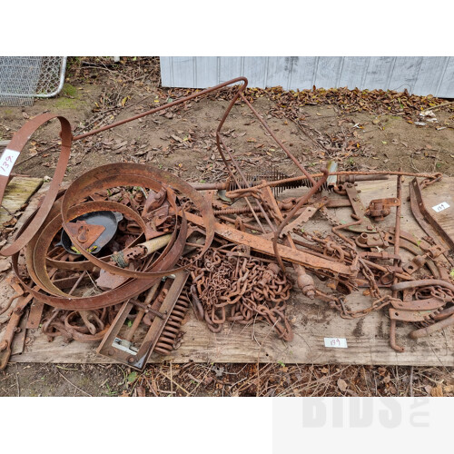 Quantity of Vintage Cast Iron and Steel Farm Machinery and Industrial Component