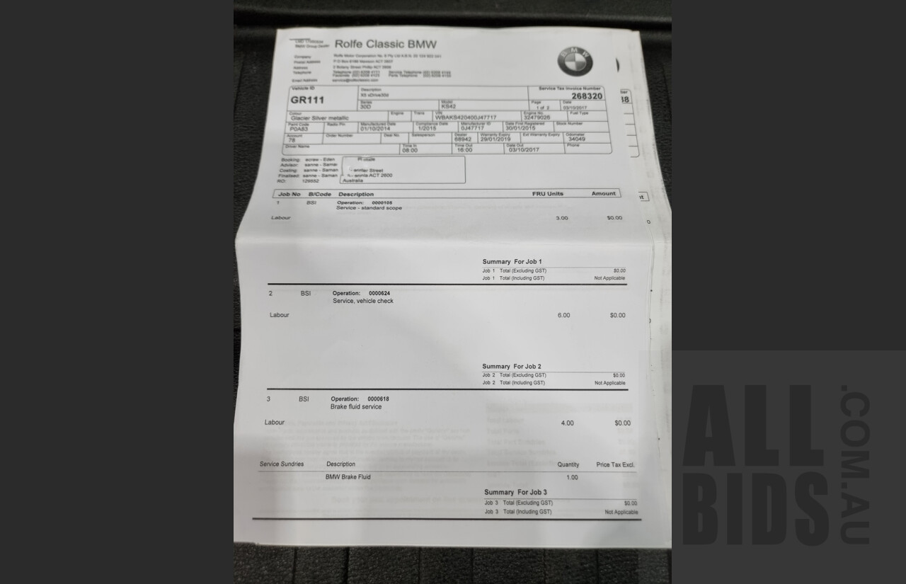 1/2015 Bmw X5 Xdrive 30d F15 4d Wagon Silver 3.0L Turbo Diesel
