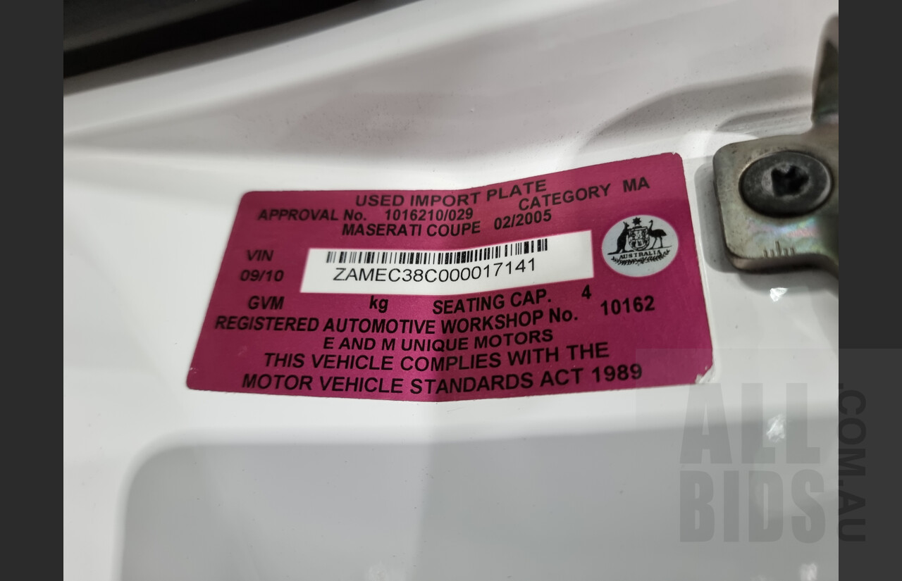 2/2005 Maserati Gransport Cambiocorsa 2d Coupe White 4.2L V8 - F1 Gearbox