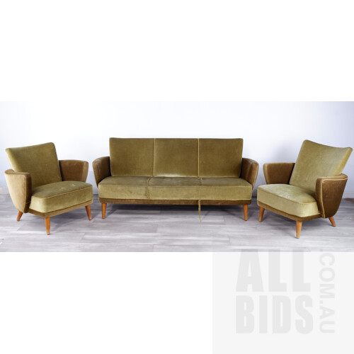 Vintage Art Deco Club Lounge Suite with Green Velvet Upholstery