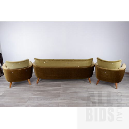 Vintage Art Deco Club Lounge Suite with Green Velvet Upholstery