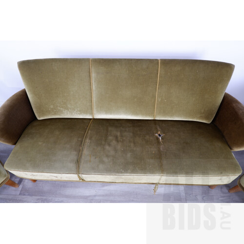 Vintage Art Deco Club Lounge Suite with Green Velvet Upholstery