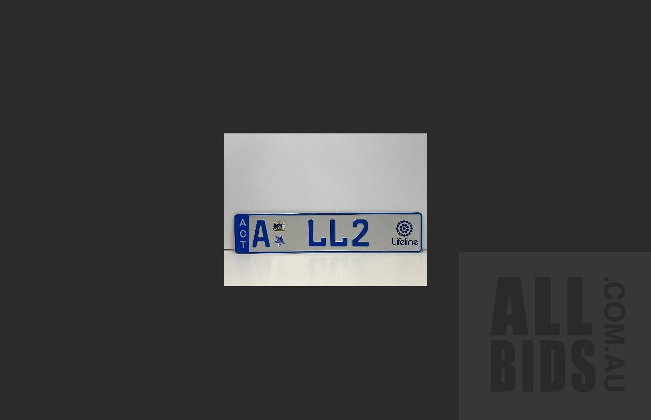 LIVE AUCTION 1b - Custom Lifeline ACT Number Plates A LL2