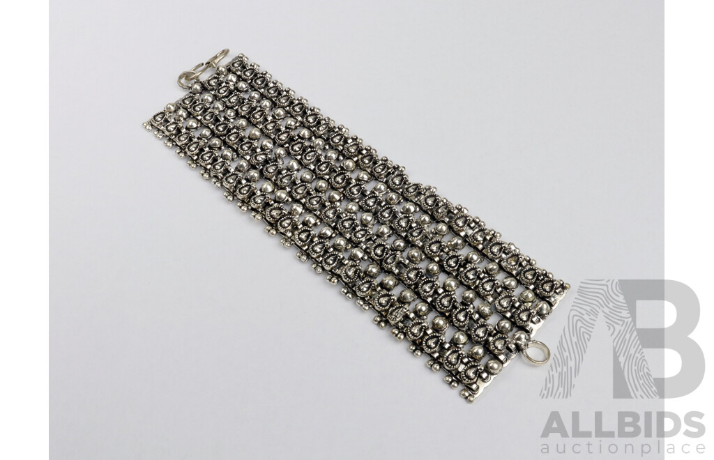 Tibetan Silver Wide Patterned Bracelet, 5cm Wide, 20cm in Length