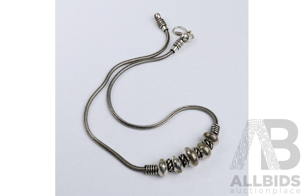 Tibetan Silver 5 Bead Necklace, with Rope Chain, 15mm Wide, 49cm in Length