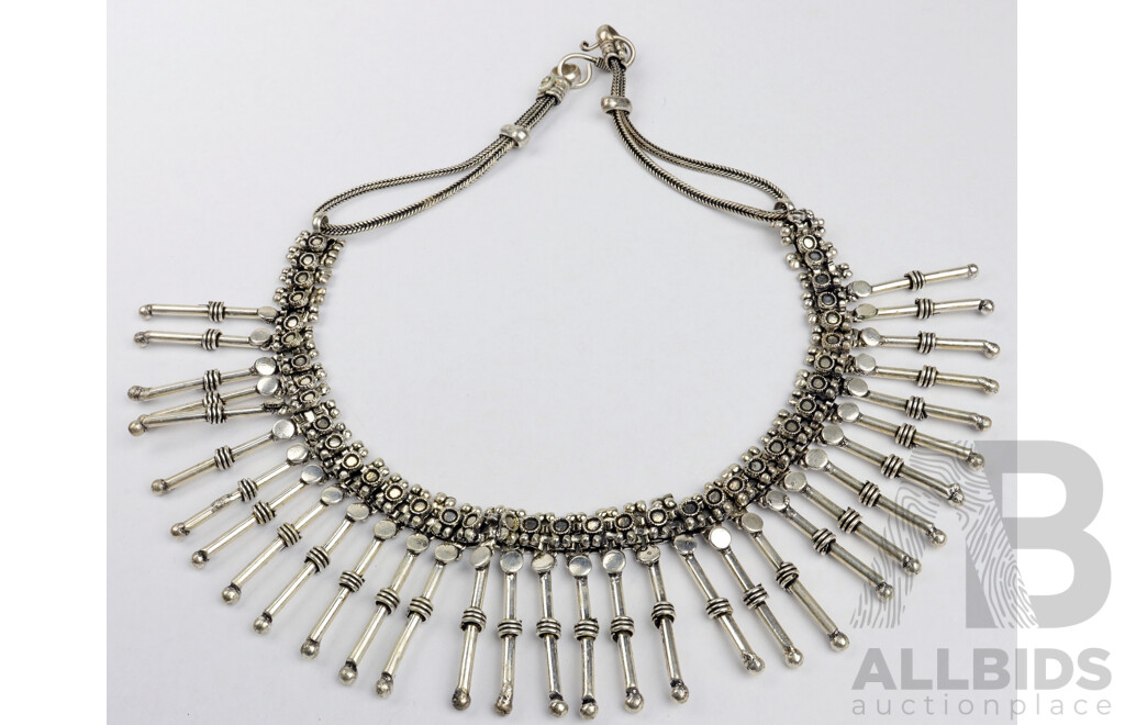 Tibetan Silver Tribal Collar Necklace, 45mm Wide, 48cm in Length