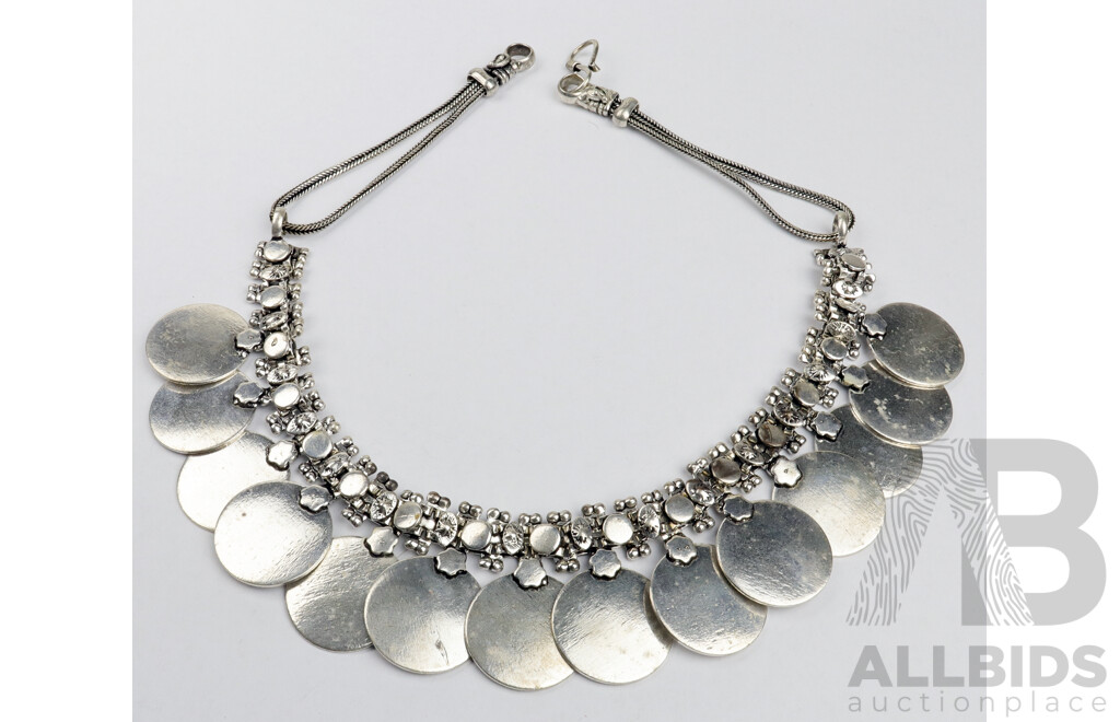 Tibetan Silver Circle Style Tribal Collar Necklace, 35mm Wide, 46cm in Length