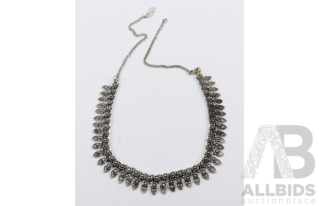 Tibetan Silver Ornate Delicate Patterned Collar Necklace, 14.5mm Wide, 51cm in Length