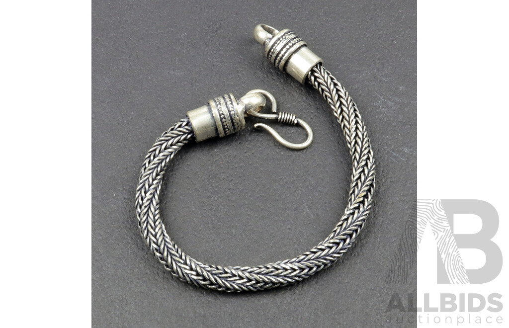 Tibetan Silver Twist Rope Bracelet, 6mm Wide, 21cm in Length