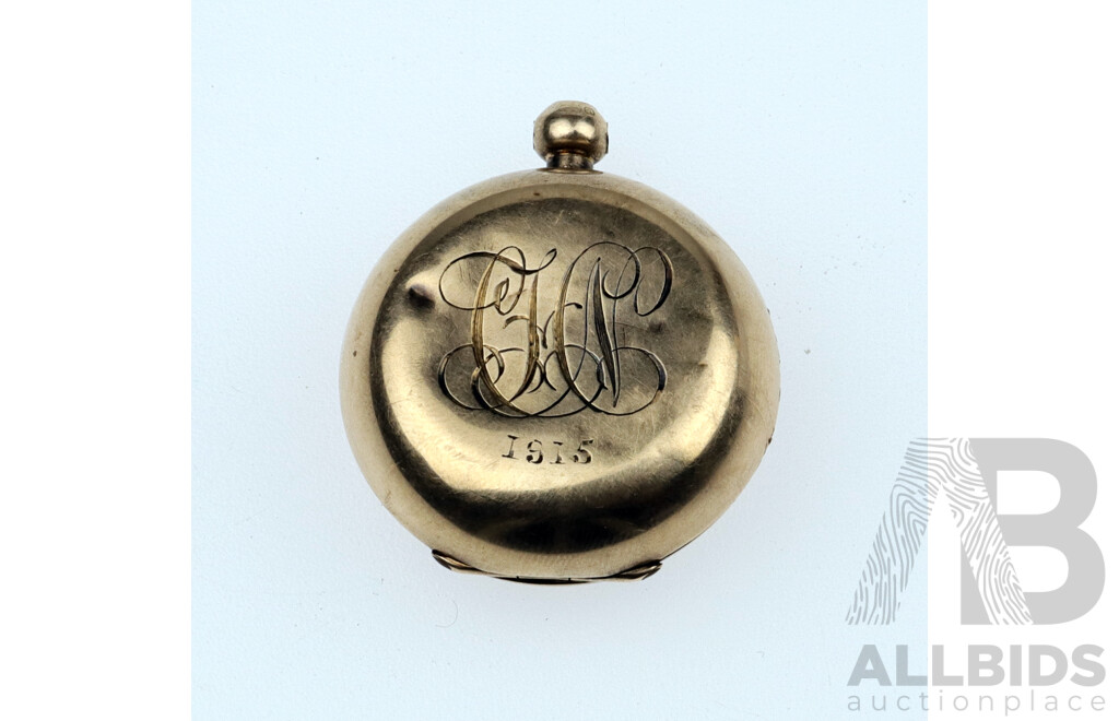 15ct Antique 1915 Fob Coin Holder, 30mm Diameter, 17.92 Grams