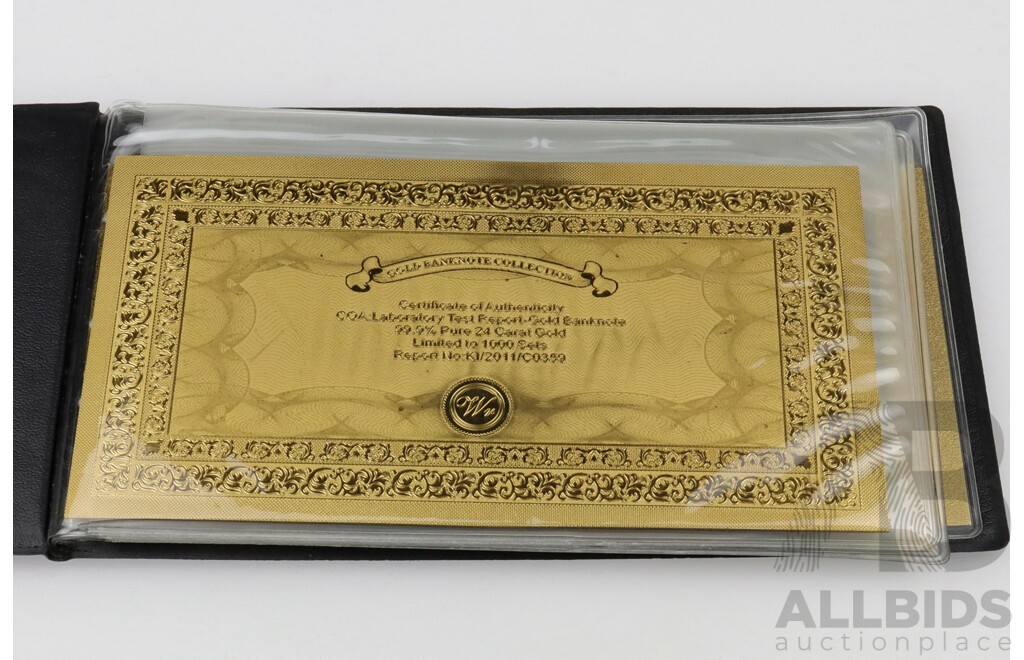 24ct Gold Foil Note Replicas of Original Australian Paper Bank Notes, Complete Set with Certificate of Authenticity