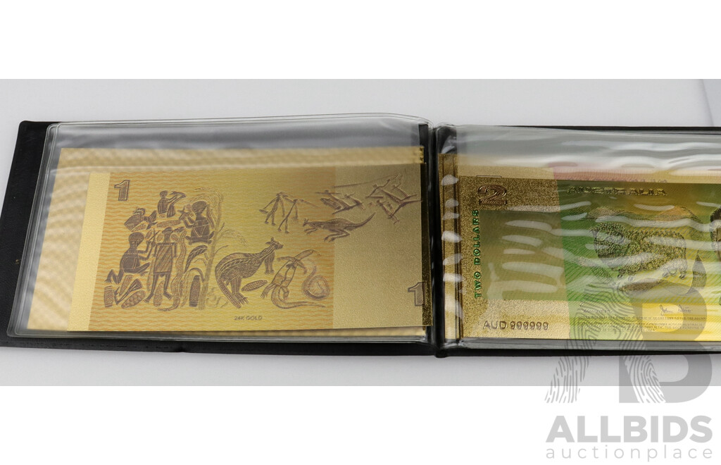 24ct Gold Foil Note Replicas of Original Australian Paper Bank Notes, Complete Set with Certificate of Authenticity